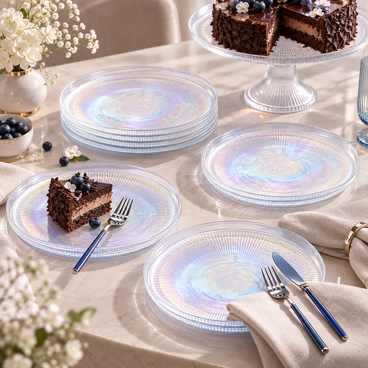 Karaca New Estela 6-Piece Cake Set 21 cm | Luster Glass Dessert Plates, 153.09.01.5868 1 Karaca New Estela 6-Piece Cake Set 21 cm | Luster Glass Dessert Plates, 153.09.01.5868