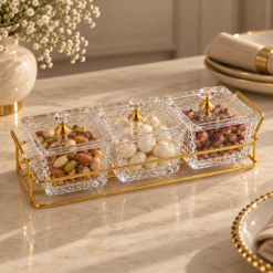 Karaca Maria 3-Piece Decorative Serving Bowls Set with Lids and Tray , 8683650346760