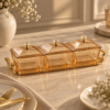 Karaca Maria 3-Piece Decorative Serving Bowls Set with Lids and Tray - Amber, 8683650346784