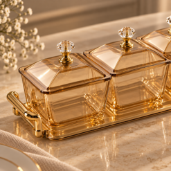 Alternative view of Karaca Maria 3-Piece Decorative Serving Bowls Set with Lids and Tray - Amber, 8683650346784