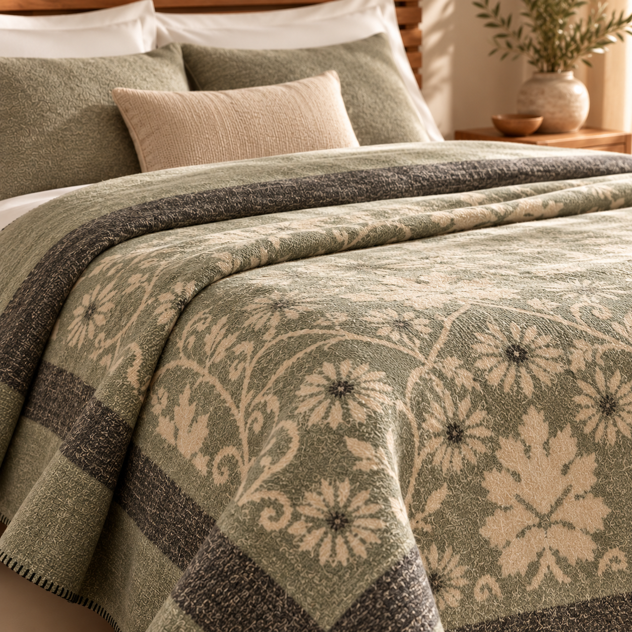 Karaca Home Flara Double Cotton Blanket 200 × 220 cm – Green, 8680214361740 2 Karaca Home Flara Double Cotton Blanket 200 × 220 cm – Green, 8680214361740 - Image 2