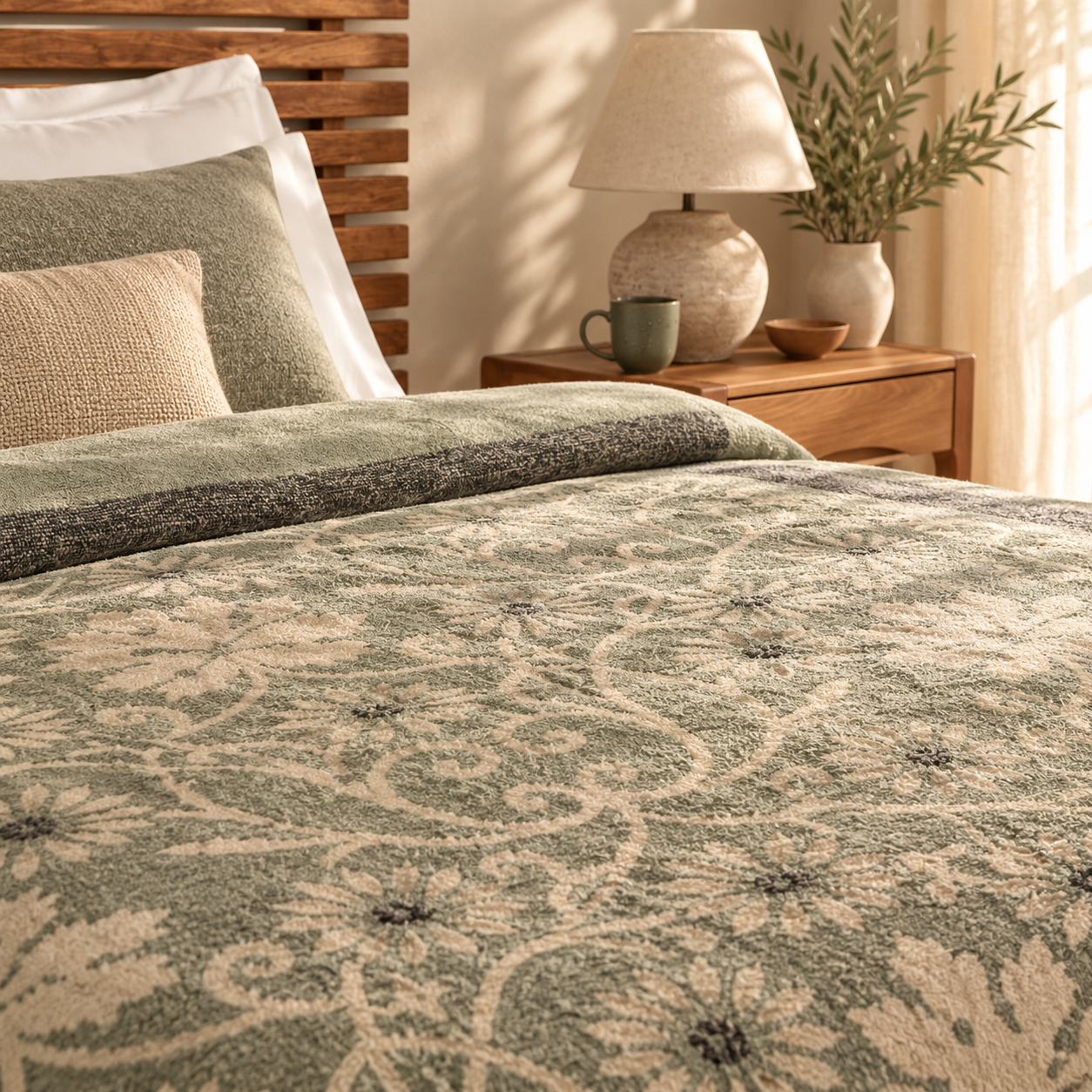 Karaca Home Flara Double Cotton Blanket 200 × 220 cm – Green, 8680214361740 3 Karaca Home Flara Double Cotton Blanket 200 × 220 cm – Green, 8680214361740 - Image 3