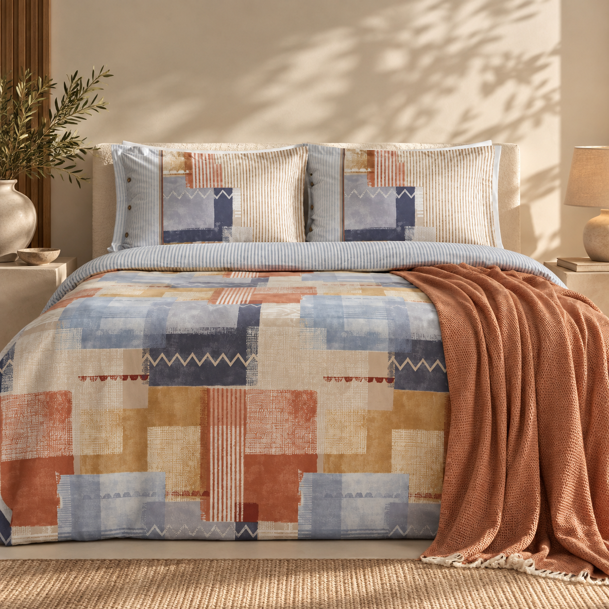 Karaca Home Simon 100% Cotton Double Duvet Cover Set with Blanket 200 × 220 cm, 8680214363539 1 Karaca Home Simon 100% Cotton Double Duvet Cover Set with Blanket 200 × 220 cm, 8680214363539