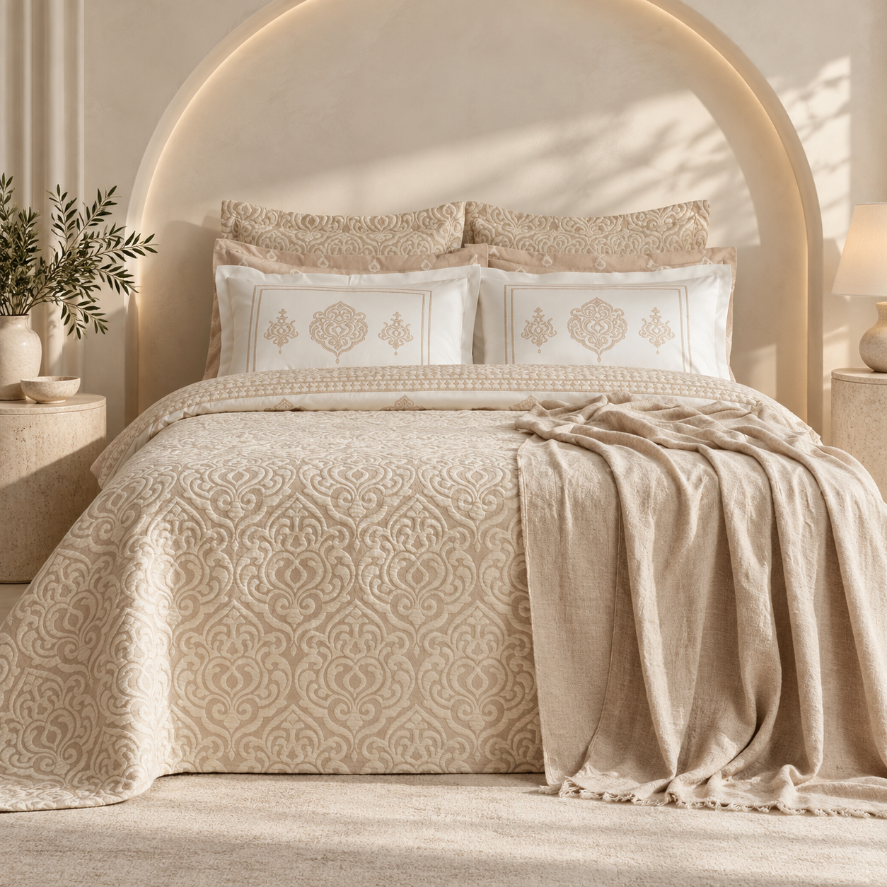 Karaca Home Helen 8-Piece Bridal Bedding Set – Beige, 8680214373385 1 Karaca Home Helen 8-Piece Bridal Bedding Set – Beige, 8680214373385