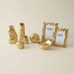 Karaca Home Lana Decorative Medium Bowl - Gold | Textured Modern Design, 8680214387368