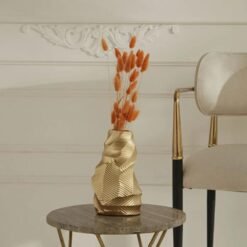 Karaca Home Lana Gold Vase - 20 cm | Textured Geometric Decorative Vase, 8680214387498