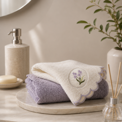 Karaca Home Lavender 2-Piece Embroidered Hand and Face Towel Set, 8680214389171