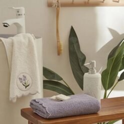 Karaca Home Lavender 2-Piece Embroidered Hand and Face Towel Set, 8680214389171