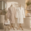 Karaca Home Foster 100% Cotton 9-Piece Family Bathroom Set with Lace Trim – White/Beige, 8680214389270