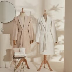 Karaca Home Foster 100% Cotton 9-Piece Family Bathroom Set with Lace Trim - White/Beige, 8680214389270