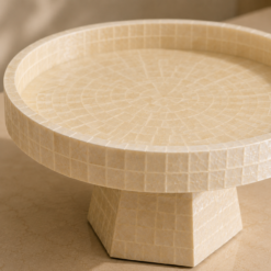 Alternative view of Karaca Home Carrie Footed Decorative Plate – White Mosaic Design, 8680214399781