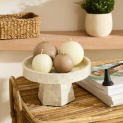 Karaca Home Carrie Footed Decorative Plate - White Mosaic Design, 8680214399781