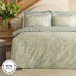 Karaca Home Owen 80 Thread Count 100% Cotton Satin Double Duvet Cover Set 200x220 cm - Light Blue, 8680214410004