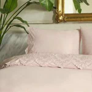 Karaca Home Chole Brodeli 100% Cotton Double Duvet Cover Set 200x220 cm - Powder, 8680214410707