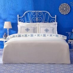 Karaca Home Clarissa Embroidered 100% Cotton Double Duvet Cover Set 200x220 cm - White/Blue, 8680214410769