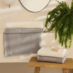 Karaca Home Line Soft 100% Cotton 4-Piece Turkish Bath Set - Ecru/Grey , 8680214416952