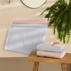 Karaca Home Line Soft 100% Cotton 4-Piece Turkish Bath Set - Pink/Blue, 8680214416969