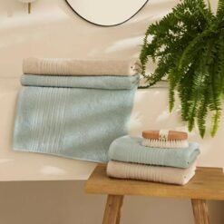 Karaca Home Line Soft 100% Cotton 4-Piece Turkish Bath Set - Green/Beige, 8680214417300