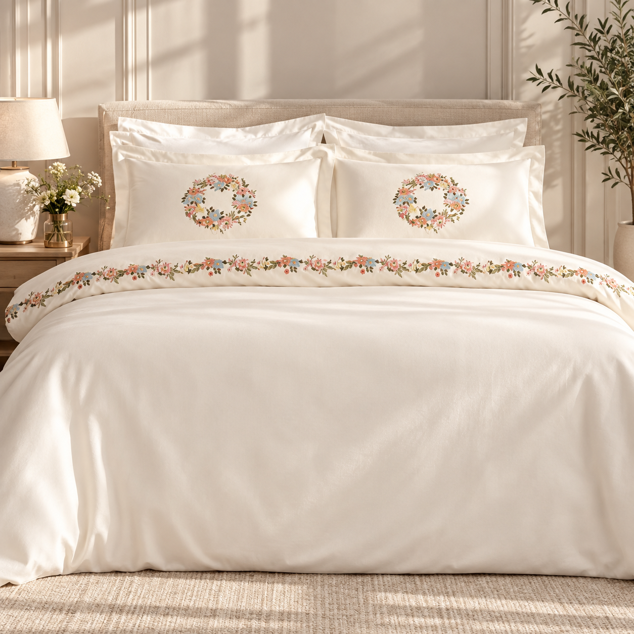 Karaca Home Veneto 100% Cotton Embroidered Double Duvet Cover Set 200 x 220 cm, 8680214417423 1 Karaca Home Veneto 100% Cotton Embroidered Double Duvet Cover Set 200 x 220 cm, 8680214417423