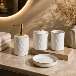 Karaca Lebanon 60 Karaca Lina 4-Piece Ceramic Bathroom Accessory Set, 8683650324454