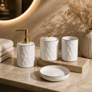 Karaca Lina 4-Piece Ceramic Bathroom Accessory Set, 8683650324454