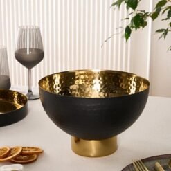 Karaca Arven Footed Decorative Bowl - Black and Gold Finish, 8683650325680