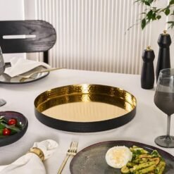 Karaca Arven Decorative Tray 35 cm - Black/ Gold, 8683650325703