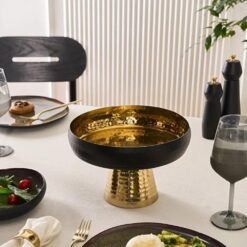 Alternative view of Karaca Arven Decorative Pedestal Serving Tray - Black/Gold, 8683650325710