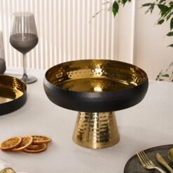 Karaca Arven Decorative Pedestal Serving Tray - Black/Gold, 8683650325710