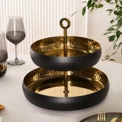 Karaca Arven 2-Tier Decorative Serving Tray 26x32 cm - Black/Gold, 8683650325727