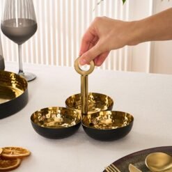 Alternative view of Karaca Home New Year Arven 3-Compartment Decorative Snack Bowl Set - Black/Gold, 8683650325734