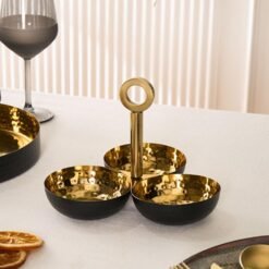 Karaca Home New Year Arven 3-Compartment Decorative Snack Bowl Set - Black/Gold, 8683650325734