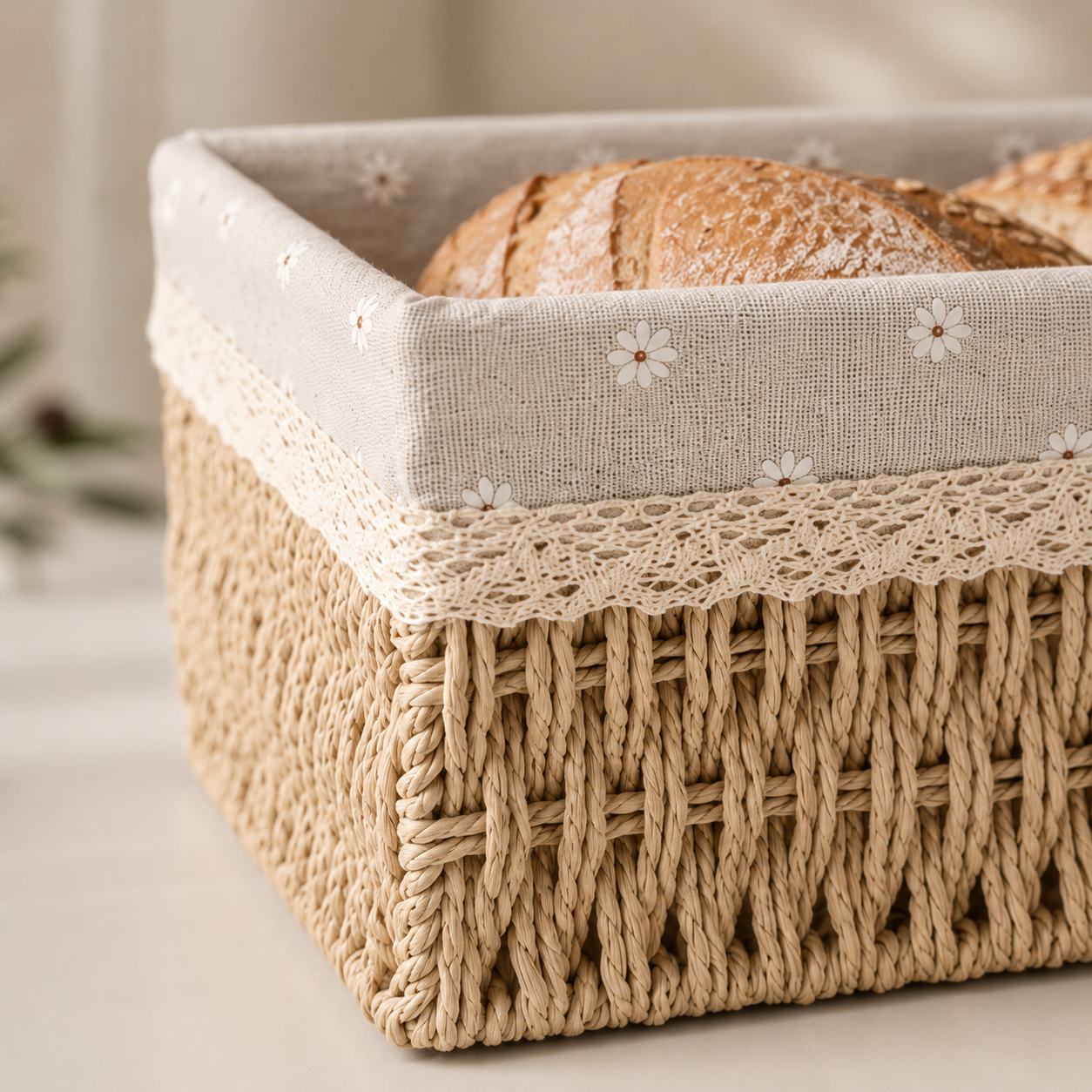 Karaca Olive Bread Basket 26 cm - Beige Cream | Wicker Serving Basket, 8683650326113 2 Karaca Olive Bread Basket 26 cm - Beige Cream | Wicker Serving Basket, 8683650326113 - Image 2