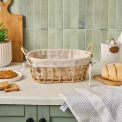 Karaca Asia Cream Bread Basket 32.5 cm | Metal Frame with Cotton Lining, 8683650326120