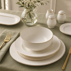 Alternative view of Karaca Elegance Massimo 53-Piece Dinner Set for 12 People – White with Gold Rim, 8683650327936