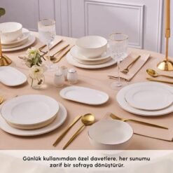 Alternative view of Karaca Elegance Massimo 53-Piece Dinner Set for 12 People - White with Gold Rim | Fine Bone Porcelain, 8683650327936