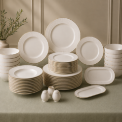 Karaca Elegance Massimo 53-Piece Dinner Set for 12 People – White with Gold Rim, 8683650327936