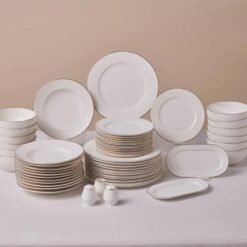 Karaca Elegance Massimo 53-Piece Dinner Set for 12 People - White with Gold Rim | Fine Bone Porcelain, 8683650327936