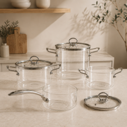 Karaca Amore 7-Piece Highly Heat-Resistant Borosilicate Glass Cookware Set, 8683650335023