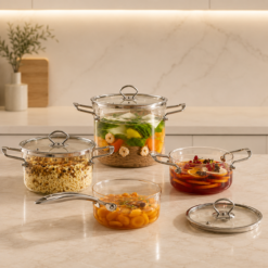 Karaca Amore 7-Piece Highly Heat-Resistant Borosilicate Glass Cookware Set, 8683650335023