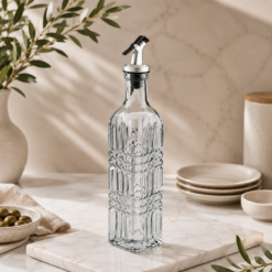 Karaca Daisy Rectangular Oil Bottle 500 ml – Petrol Blue Glass Dispenser, 8683650335122
