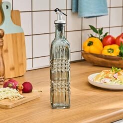 Karaca Daisy Rectangular Oil Bottle 500 ml - Petrol Blue | Glass Dispenser, 8683650335122