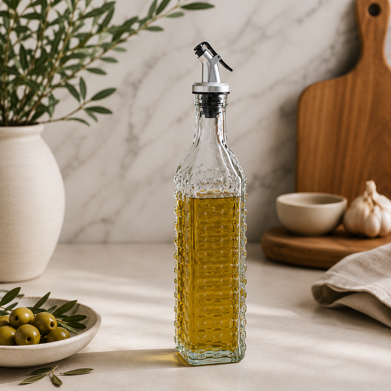 Karaca Daisy Rectangular Oil Bottle 500 ml – Transparent Glass Dispenser, 8683650340638 1 Karaca Daisy Rectangular Oil Bottle 500 ml – Transparent Glass Dispenser, 8683650340638
