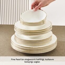 Alternative view of Karaca Fine Pearl Fame 55-Piece Dinner Set for 12 People - White with Gold Rim | Fine Bone Porcelain, 8683650341123