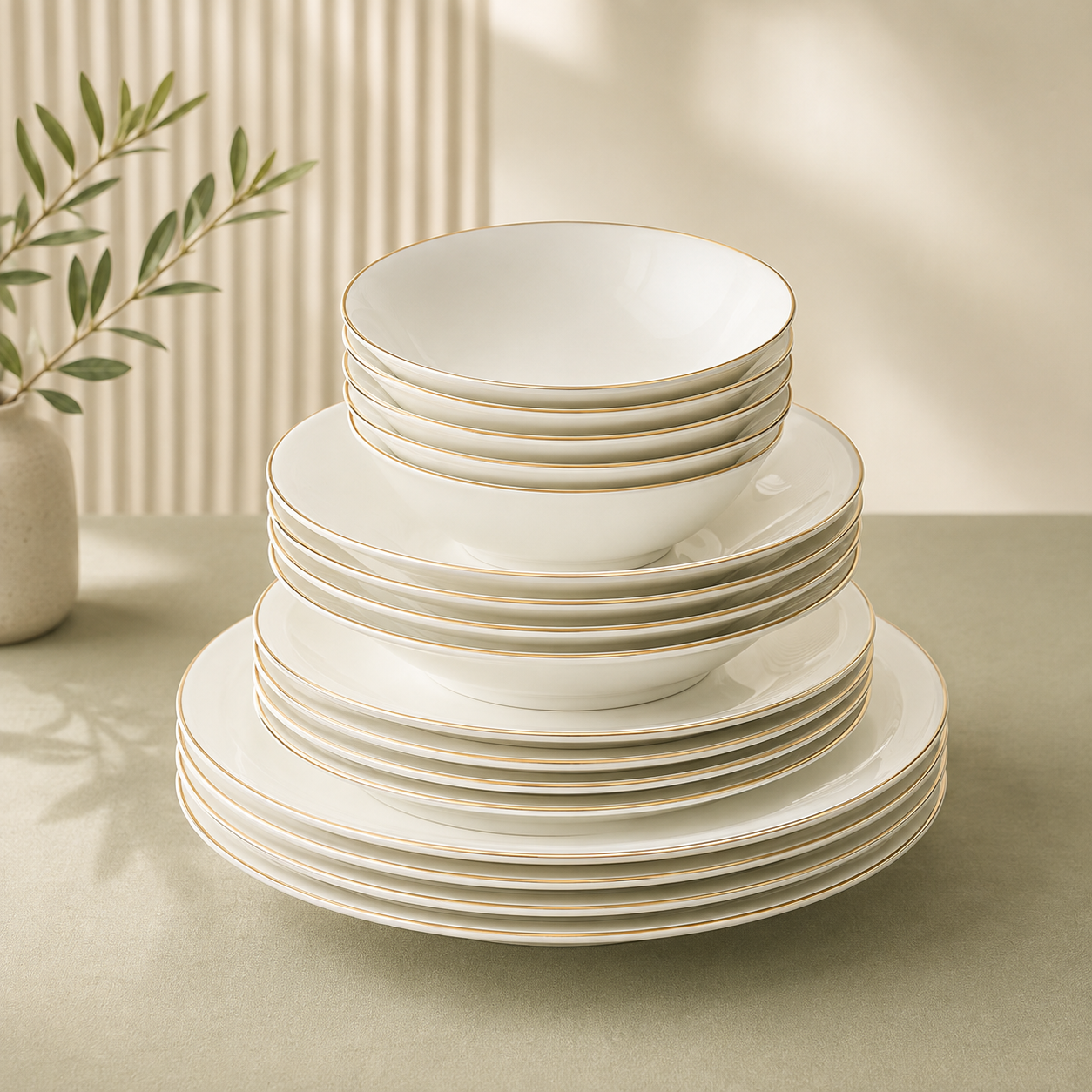 Karaca Fine Pearl Fame 55-Piece Dinner Set for 12 People – White with Gold Rim, 8683650341123 3 Karaca Fine Pearl Fame 55-Piece Dinner Set for 12 People – White with Gold Rim, 8683650341123 - Image 3