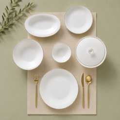 Alternative view of Karaca Fine Pearl Fame 55-Piece Dinner Set for 12 People – White with Gold Rim, 8683650341123