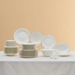 Karaca Fine Pearl Fame 55-Piece Dinner Set for 12 People - White with Gold Rim | Fine Bone Porcelain, 8683650341123