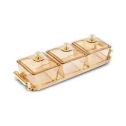 Alternative view of Karaca Maria 3-Piece Decorative Serving Bowls Set with Lids and Tray - Amber, 8683650346784