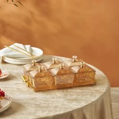 Alternative view of Karaca Maria 6-Piece Decorative Serving Bowls Set with Lids and Tray - Amber, 8683650346791