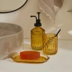 Karaca Home Bellino 3-Piece Bathroom Accessory Set - Amber Glass , 8683650348238